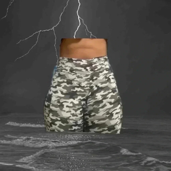 Grey Army Camo Print Capri Length Leggings with Pockets - Picture 1 of 2